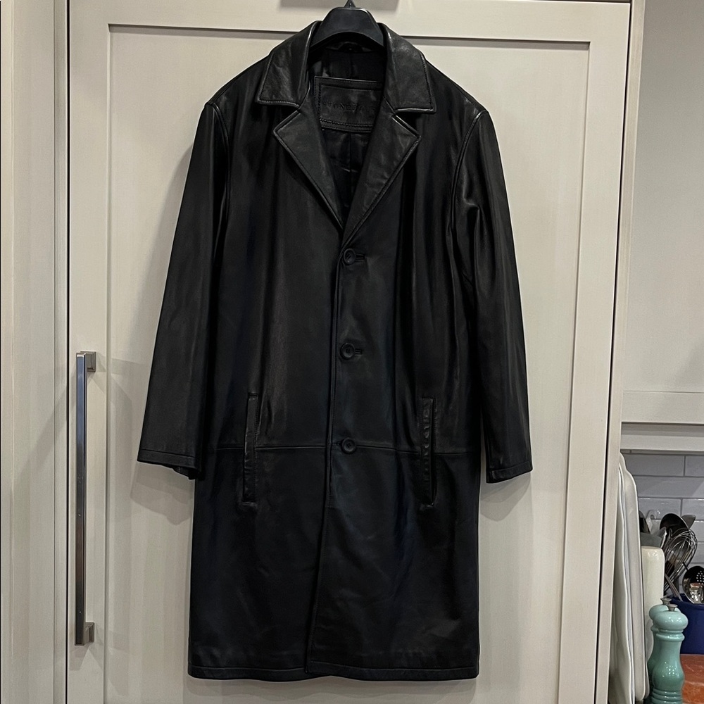 Men's Stonehouse buttery soft Black Leather 3 button front Trench Coat
